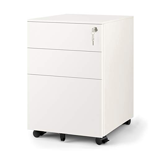 DEVAISE Locking File Cabinet, 3 Drawer Rolling Pedestal Under Desk, Fully Assembled Except