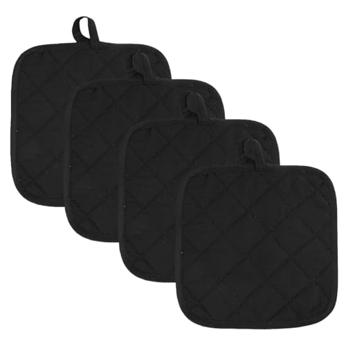 4 Stück Topflappen Schwarz, 18x18 cm Waschbare Hitzebeständige Schutzlappen aus Baumwolle, Ideal zum Kochen, Backen und für Mikrowellen und Ofen