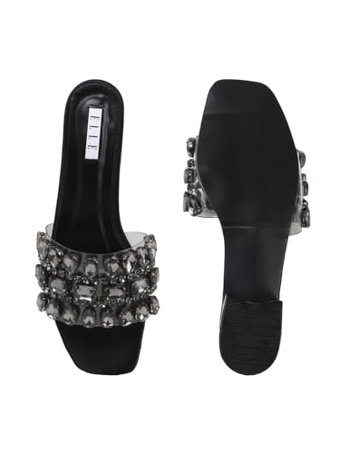 Image of ELLE Women's Embellished Gemstone Sandal - Low Heel Glamour Wedding Sandals