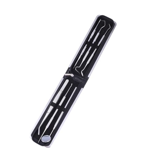 KOMBIUDA Stainless Steel Oral Cleaning Tools Dentist Grade 6 Piece Set for Home Clinical Use