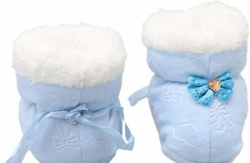 New Born Baby Booties Fancy Socks Cum Shoes with Fur Design for Winter And All Seasons Unisex Booties (Toe to Heel Length - 12 cm, Blue)-image-32