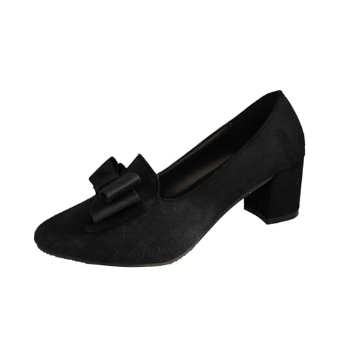 2026 Party Goers Women's Fashion Round Head Square with Mary Jane Court Shoes Suede Lightweight Commute Evening, Wide Fit Heels Women Cushioned Insole Office Work (6) Black