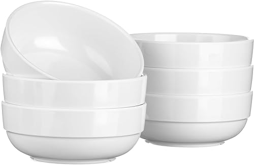 SECO 5.5/14cm Glazed Melamine Bowl, Pack of 6 - Scratch-Resistant & Lightweight Reusable Bowls - White