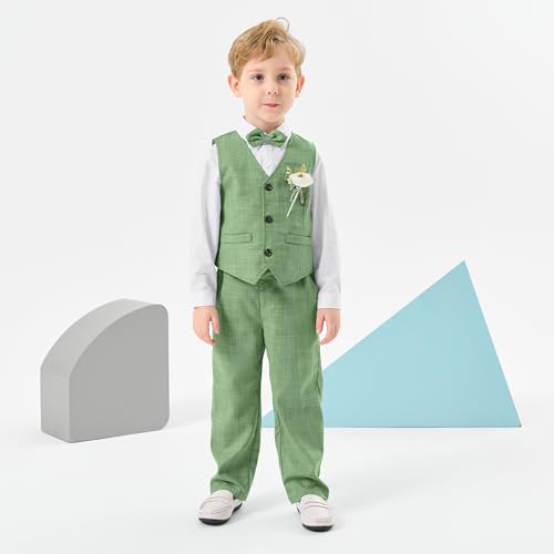 Image of Volunboy Baby Boys Formal Wedding Ring Bearer Outfits Toddler Gentleman Bowtie Vest Guest Suits Dress Shirt Pants Set