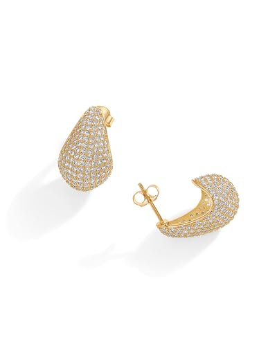 PAVOI 14K Gold-Plated Sterling Silver Posts Chunky Studded Teardrop Pavé Drop Dangle Earrings for Women | Cubic Zirconia Statement Earring Pair3