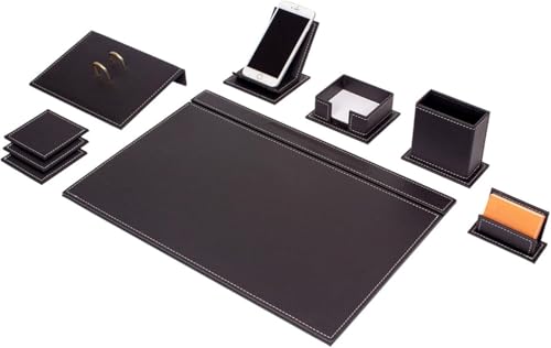 Ensemble de bureau en cuir noir : 9 accessoires de luxe pour espace de travail
