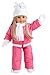 DreamWorld Collections - Let It Snow - 7 Piece Complete Snowsuit - Pink Snow Pants, Jacket, White Turtleneck, Hat, Scarf, Mittens and Boots - 18 Inch Doll Clothes (Doll Not Included)