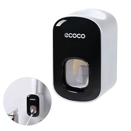 CavspkArt Automatic Toothpaste Dispenser Waterproof & Easy to Clean Wall-Mounted Toothpaste Holder Black Automatic Toothpaste Dispenser Bathroom Accessories for Kids Adults (Black)
