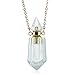 RIAH FASHION Gemstone Crystal Perfume Bottle Diffuser Necklace - Aromatherapy Essential Oil Travel Locket Pendant Charm Fragrance Carrier Flask Chain (Quartz Bottle - Spike Green)