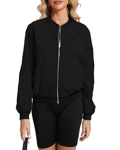 Argstar Women's Bomber Jacket Lightweight Casual Windbreaker with Pockets S-XXL