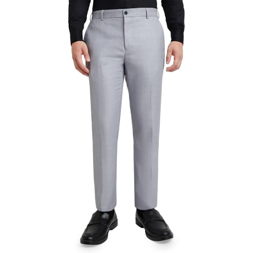 Image of Raymond Men's Slim Fit Checks Pattern Poly Viscose Blend Flat Front Formal Trouser