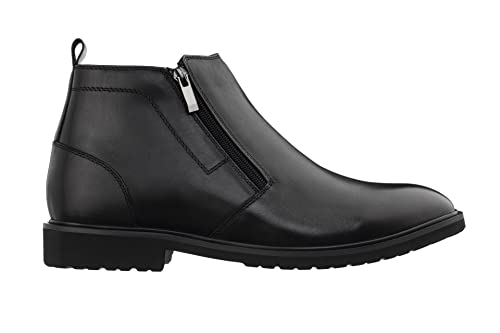 TOTO Men's Invisible Height Increasing Elevator Shoes - Black Premium Leather Ankle Zipper Boots - 2.8 Inches Taller - YH7105 - Size 7.5 D(M) US2
