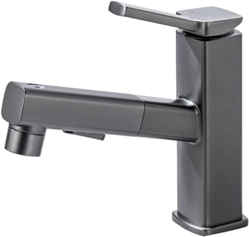 Grifo de lavabo extensible negro monomando con varilla extracción de un solo agujero