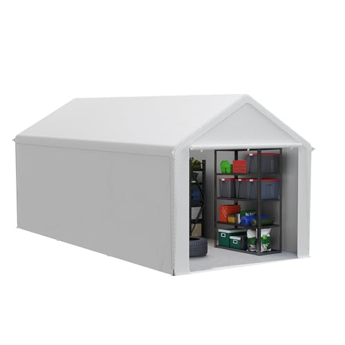 LZQ Tente d'entrepôt 3 x 6 m, tente d'équipement, cabane à outils et garage avec toile en polyéthylène robuste et résistante aux intempéries avec renfort de toit et cadre à outils