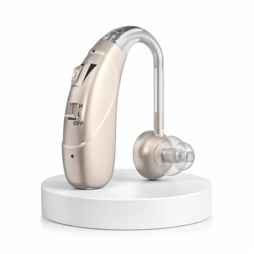Image of Rechargeable Digital BTE Hearing Aid for Old Age with Type-C Charging for Severe to Profound Hearing Loss - Volume Control | Noise Reduction | Comfort Fit for Adults & Seniors (6 Month Warranty) (Rose Gold, For Single Ear)