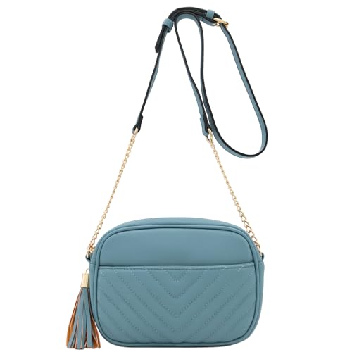 Image of FashionPuzzle Chevron Quilted Crossbody Camera Bag with Chain Strap and Tassel