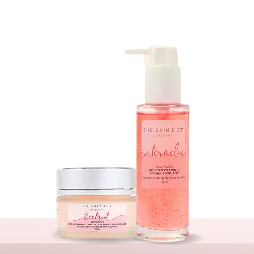 Image of THE SKIN DIET COMPANY Brightening Superfoods Duo | Watermelon Face Wash & Beetroot Moisturizer | Hydrating, Non-Sticky Combo for Glowing, Plump Skin | Vegan & Sulphate-Free for All Skin Types (90ml + 15ml)