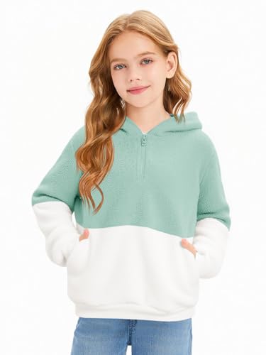 Imily Bela Kinder Mädchen Kapuzenpullover Fleece Hoodies Sherpa Pullover Teddy Sweatshirt Langarm Pulli mit Tasche (Grün, 150/11-12 Jahre)