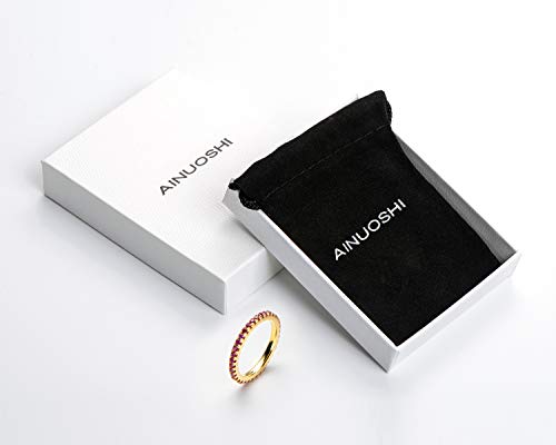 AINUOSHI 1.4mm CZ Diamond Eternity Ring, Sterling Silver Slim Yellow Gold/Rose Gold/White Gold Plated Eternity Band for Women, Ideal Wedding Band for Daily Wearing.4