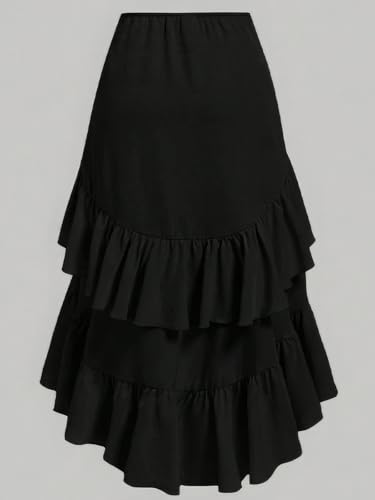 ebossy Women's Elegant Layered Midi Skirt Ruched Bodycon Mermaid Irregular Ruffle Hem Fishtail Long Skirts2