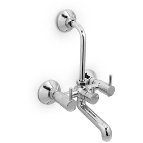 Image of iRiS 2-in-1 Brass Wall Mixer Tap with Overhead Shower Provision | 125mm Long Bend Pipe | Visible Hot /Cold Indicators | Chrome Finish Bathroom Wall-Mounted Faucet | Heavy-Duty Brass Construction