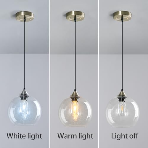 Image of Clear Glass Pendant Lights Kitchen Island Lighting Globe Pendant Light Fixtures Modern Pendant Lighting for Kitchen Island Bedroom Living Dining Room Light Fixture(7.87in, 1-Pack)