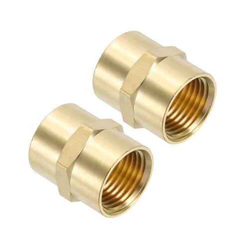 PATIKIL Acoplador NPT de latón de 1/2' x 1/2', paquete de 2 acoplamientos hembra hexagonales para tuberías de fontanería doméstica, bases de cabezales de ducha, color dorado