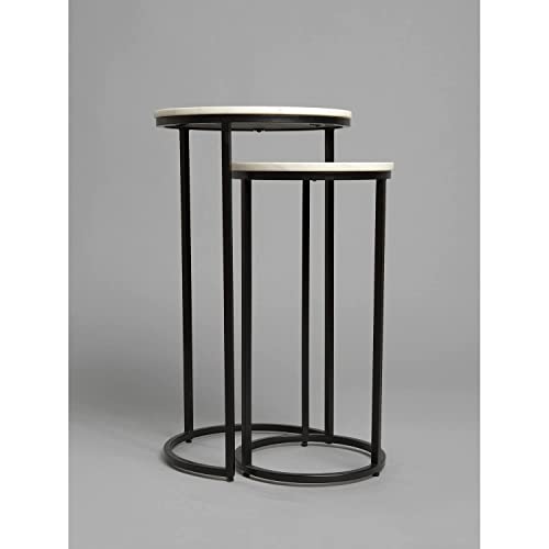 Image of Modern Nesting Side Tables with White Marble Top & Black Metal Frame Stylish & Space-Saving Accent Tables for Living Room Bedroom or Office Set of 2 (Black & White)