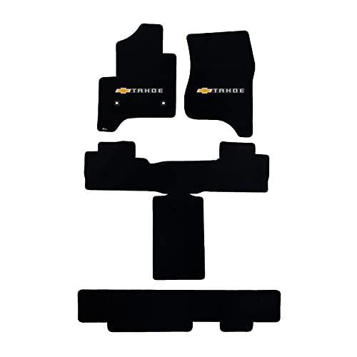Lloyd Mats Heavy Duty Carpeted Floor Mats for Chevy Tahoe 2015-2020 - Gold Bowtie + Tahoe Word (Charcoal, 4PC - Captain)