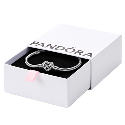 Pandora Moments Sparkling Infinity Heart Clasp Snake Chain Bracelet - Compatible Moments Charms - Gift for Her - Sterling Silver with Cubic Zirconia - With Gift Box