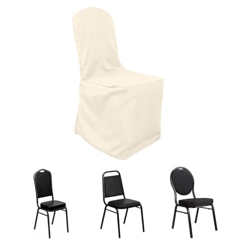 Efavormart 5PCS Round Top Beige Polyester Banquet Chair Covers Linen