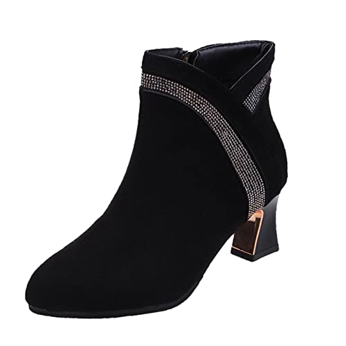 Bottines en daim pour femme avec strass et talon moyen élégant