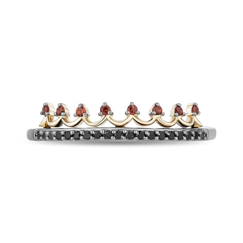 Jewelili Enchanted Disney Fine Jewelry 14K Yellow Gold over Sterling Silver with 1/6 CTTW Diamond and Garnet Evil Queen Duo Stack Duo Stack Ring2