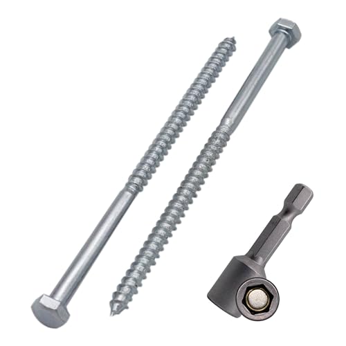 SKIR'CO (60 pièces) Vis à bois à tête hexagonale en acier zingué M5 x 100 mm, tire-fond DIN 571, tire-fonds (avec embout hexagonal magnétique)