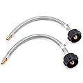 GasSaf 18inch RV Propane Pigtail Hose Stainless Steel Braid Connector with Type 1 Connection x 1/4 Inch Inverted Male Flare (2 PCS)
