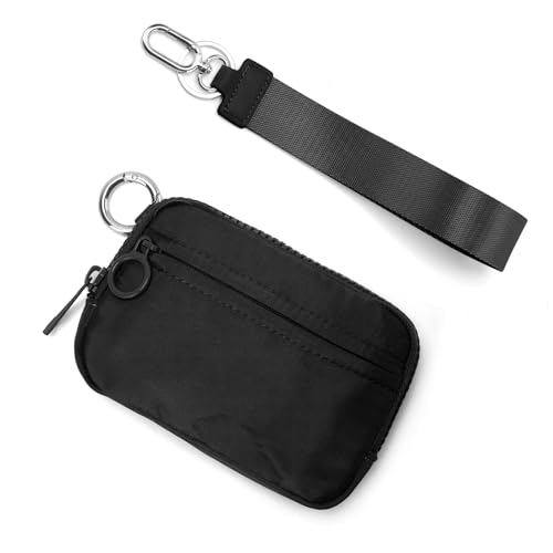 Image of The Iris Wallet Zipper Mini Coin Purse Keychain ID Holder Wallet | Zip Card Case with ID Window Purses for Women Mini Portable Keychain Wallet,Black with Lanyard