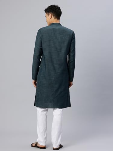 Image of Majestic Man Men's Cotton Regular Fit Traditional Mandarin Collar Ethnic Motifs Solid Long Kurta