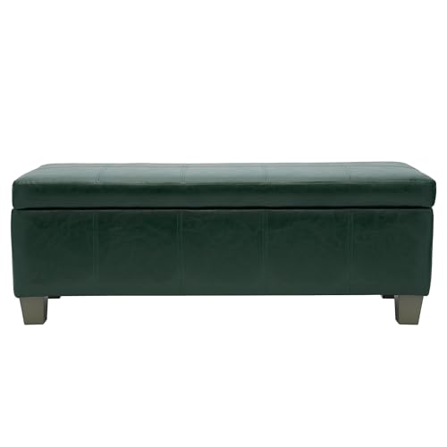 Image of 51 Inch Storage Ottoman, Storage Bench with Safety Hinge, Upholstered Synthetic Leather Ottoman Bench for Bedroom, Living Room, Entryway, Hallway, Foot Rest, Support 500lbs