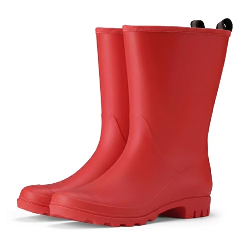 HISEA Women Rubber Boots Waterproof Wide Calf Rain Boots Mid-Calf PVC Rubber Rain Boot Matte Surface Seamless Mid Height Rain Shoes for Women's Rain Footwear Outdoor Garden Work Walking
