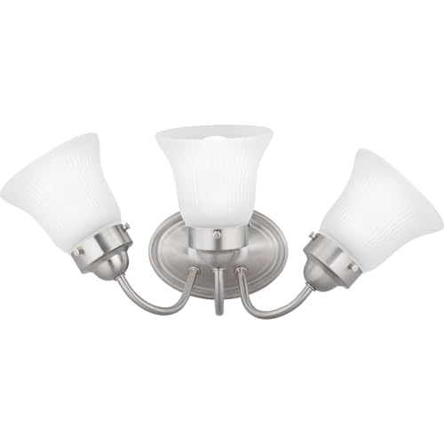 Image of Progress Lighting Fluted Glass Collection 3-Light Etched Glass Traditional Bath Vanity Light Brushed Nickel
