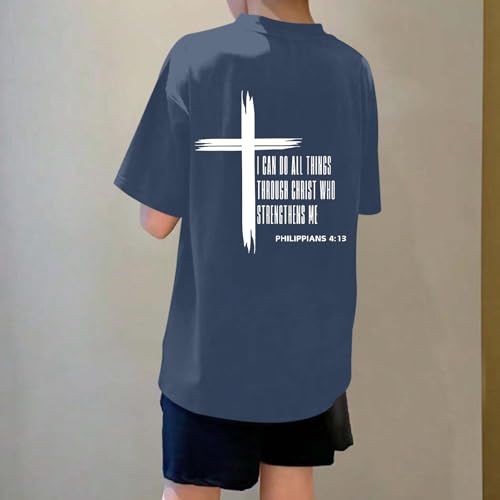 Image of KEEVICI Boys Christian Graphic Tees God Jesus Shirts for Kids Cross Faith Bible Verse Inspirational Religious Cotton T Shirt