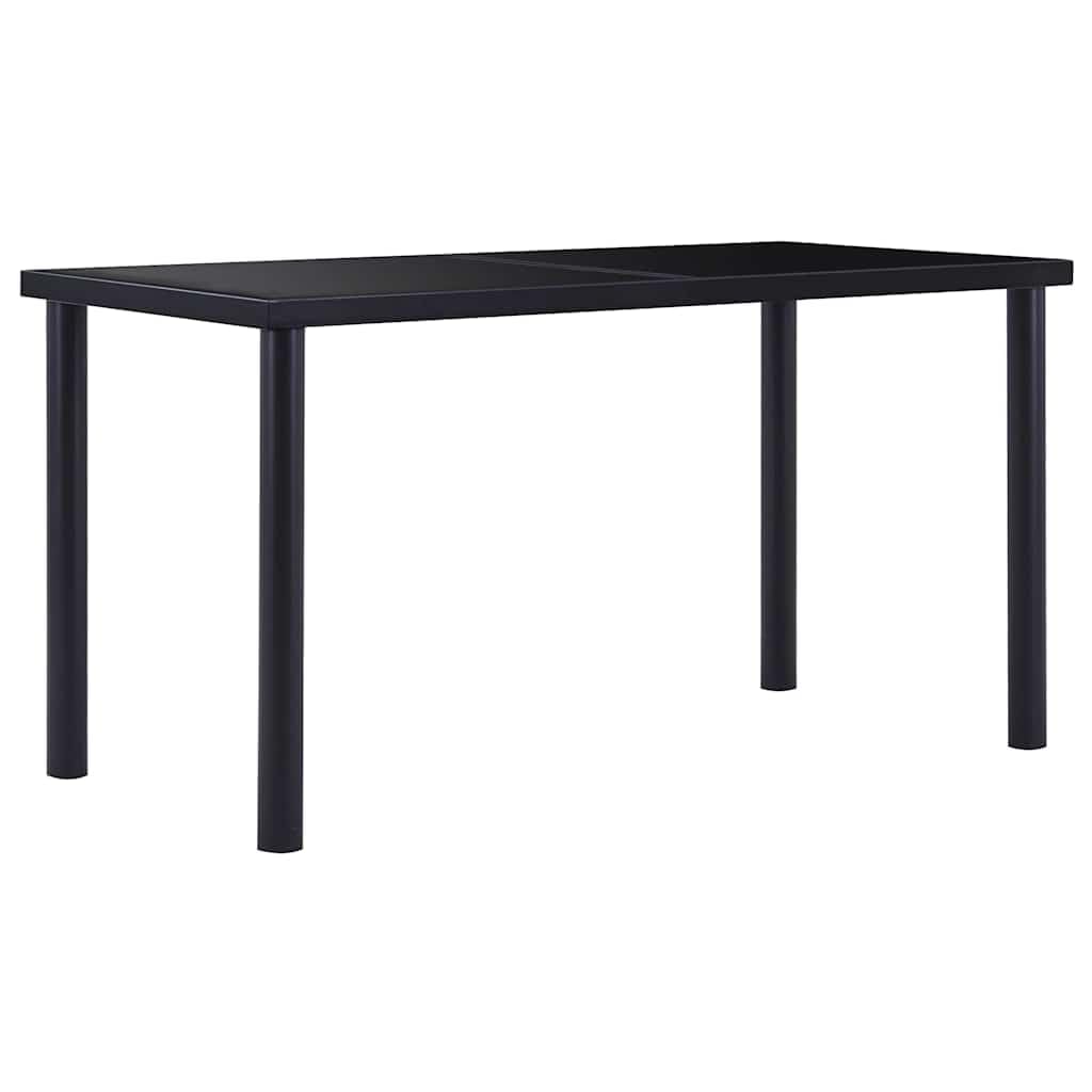Table à manger noire avec verre trempé - 140 x 70 x 75 cm - Cadre en métal - Table à manger stable pour cuisine, salle à manger, balcon, terrasse, jardin, salon