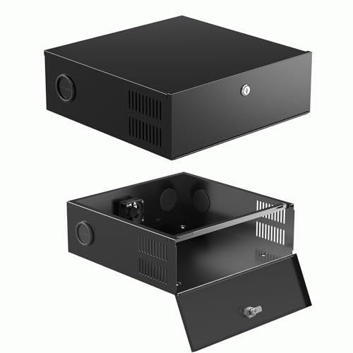 15.5 x 15.5 x 5.5 Inch Heavy Duty DVR Lock Box - DVR Security Lock Box with AC Fan and Removable Lid - 18 Gauge Storage Locker for DVR Equipment and Security Camera Enclosure