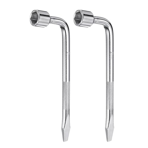 Image of HARFINGTON 2pcs Car Spare Tire Lug Wrench 21mm Carbon Steel l Type Slotted End Hexagon Socket Wrench L-Shaped Tire Repair Tool for Automobile Repair