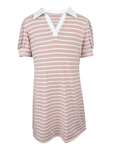 Fanway&EC Girl's Casual Short Sleeve Summer Dress V Neck Loose Cute Stripes Midi Dresses2