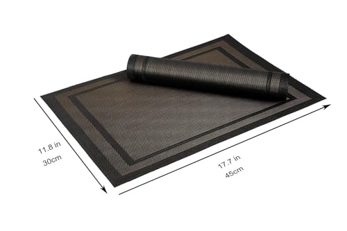 CHAOCHI Placemats set of 6,Easy to Clean Non-slip Heat Resistant Dining Table Mats,Washable Crossweave Woven Vinyl PVC Place mats,45CM x 30CM (Black+Gold)