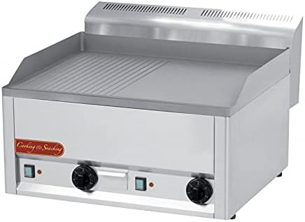 Plancha eléctrica de doble placa de acero 1/2 lisa estriada – Serie 600 – Acero