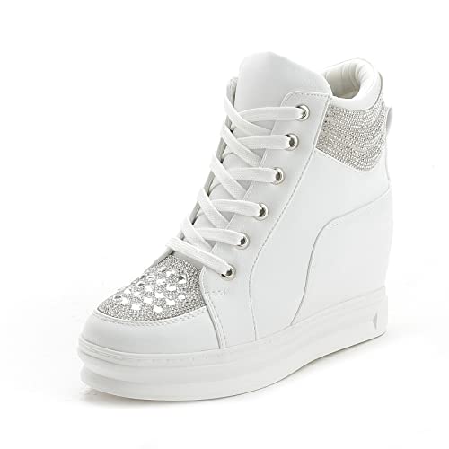 rismart Damen Keilabsatz Trainers Funkeln High Top Schnüren...