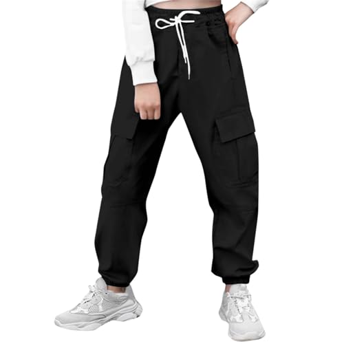 Kids Cotton Cargo Pants Multi Pockets Thick Warm Straight Long Pants Boys Girls Drawstring Straight Elastic Trousers3