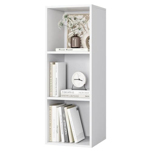fevarbord Bibliothèque Blanche Étagère à 3 Niveaux Bibliotheque Meuble de Rangement 3 Cases pour Bureau Salon Chambre 30x30x80cm